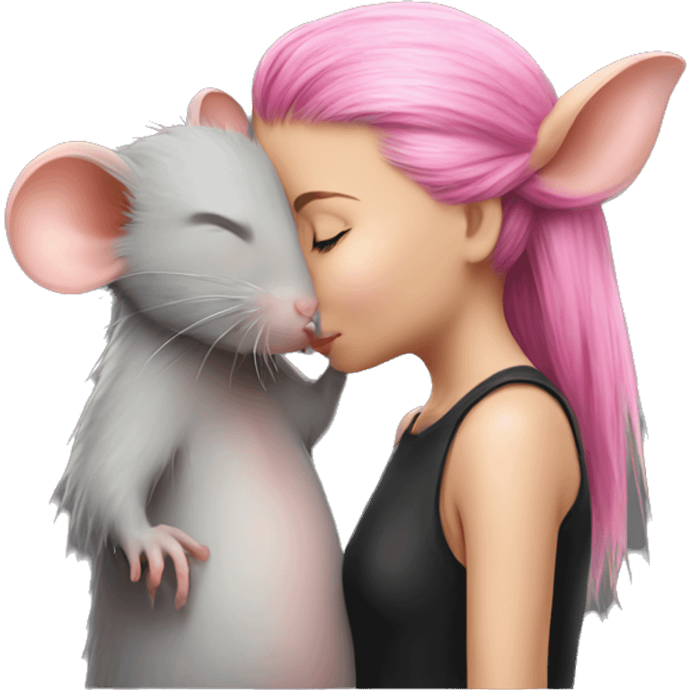 rat kissing a girl with pink hair emoji