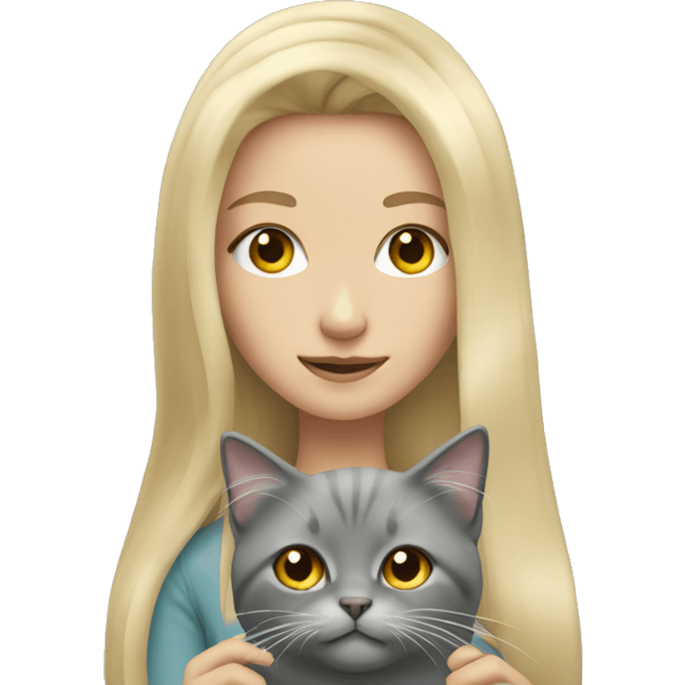 blonde girl with grey long haired cat emoji