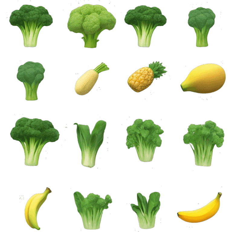 Spinach, Celery, Broccoli, Mango, Banana, Pineapple emoji