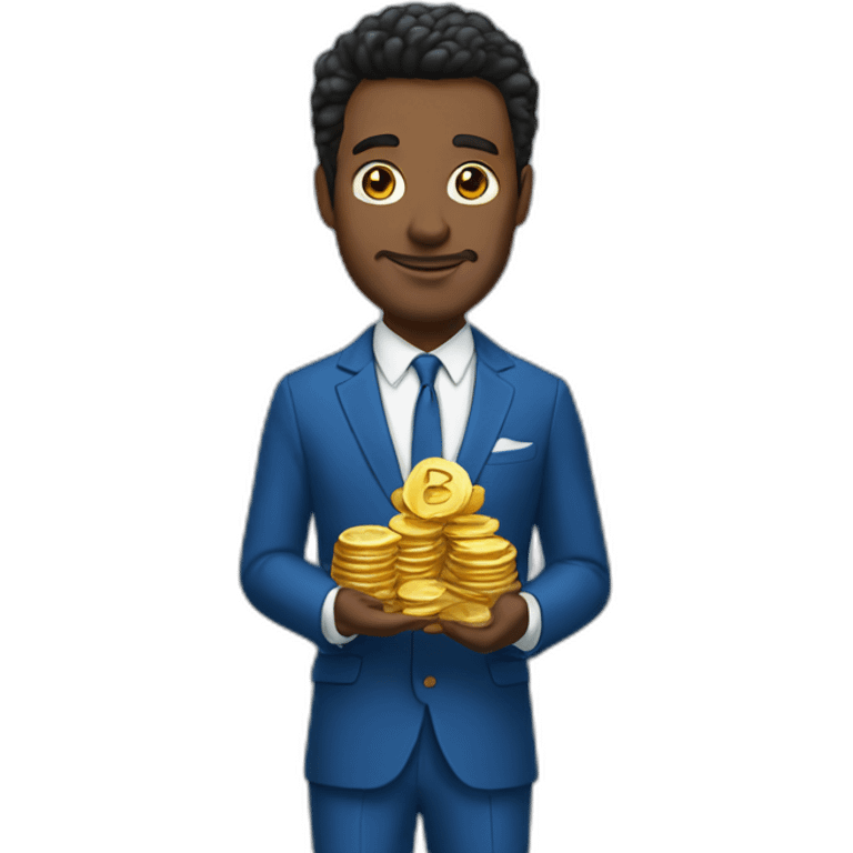 Posh-man-with-blue-suit-holding-gold emoji