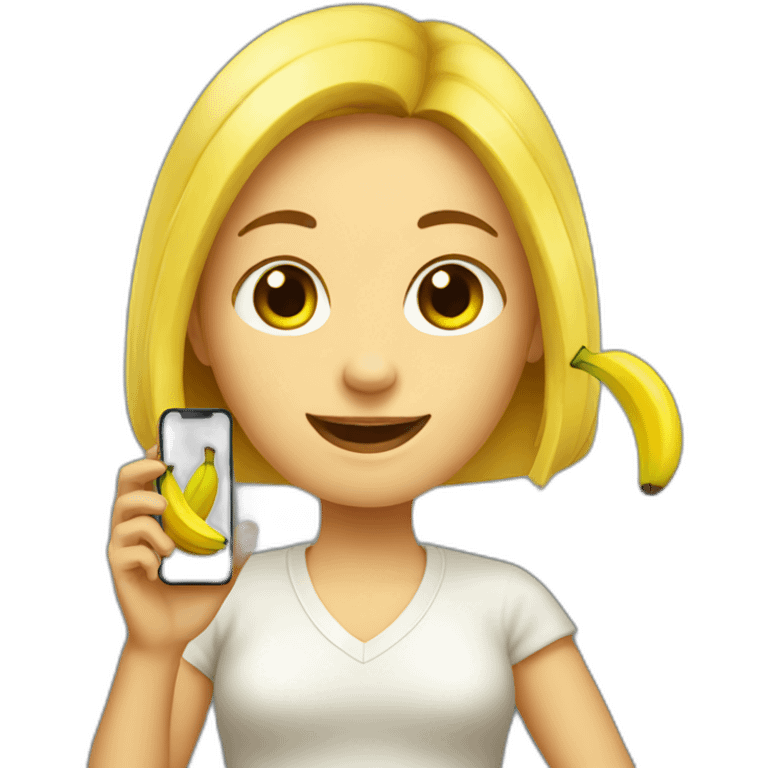 girl using banana as a cell phone emoji