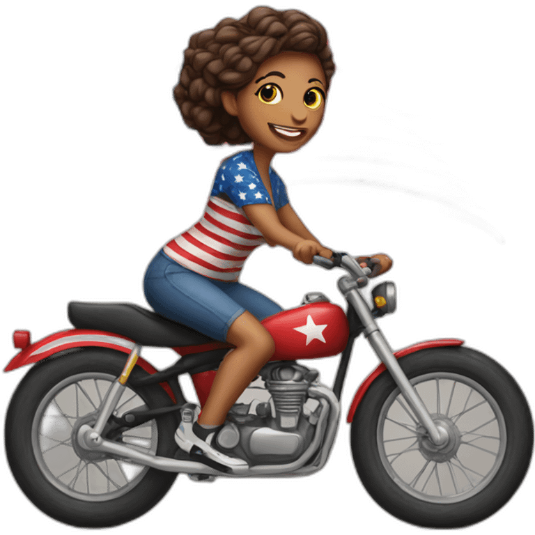 a woman in a US flag t-shirt on a bike emoji