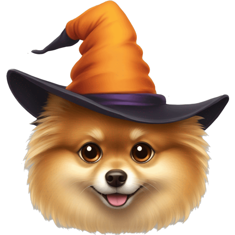 Pomeranian in a witch's hat emoji