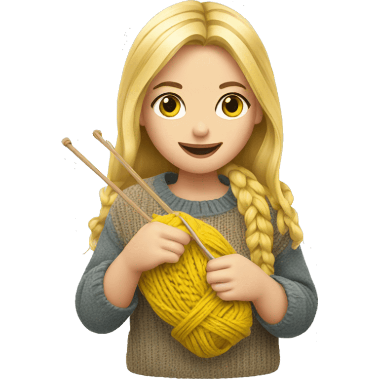 Blond Girl knitting emoji