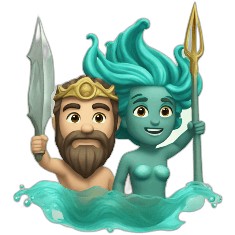 Couple poseidon (trident) et sirène emoji