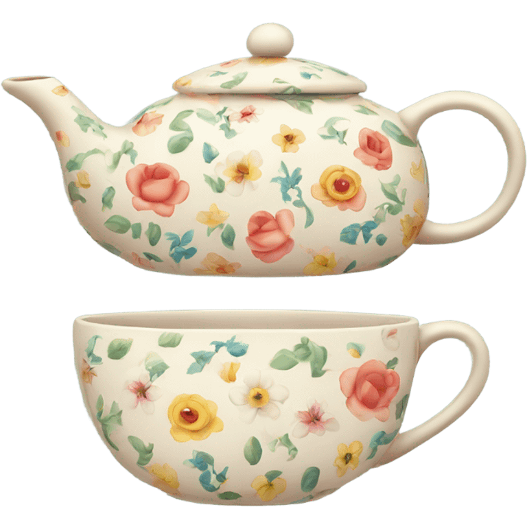 Little teapot and teacup set with flower pattern emoji