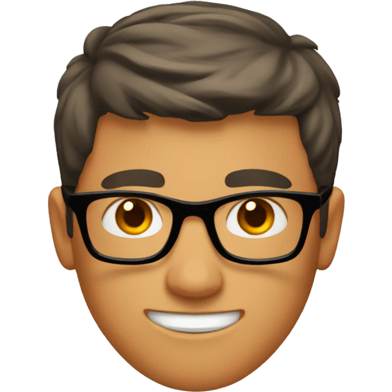 a guy with short brown hair, black glasses and a orange shirt, black jeans and black and orange shoes emoji