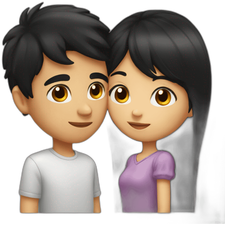 Boy black hair kissing girl emoji