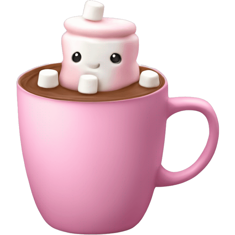 Cute small hotchocolate in pink mug with spray crème marshmallows and a flake emoji