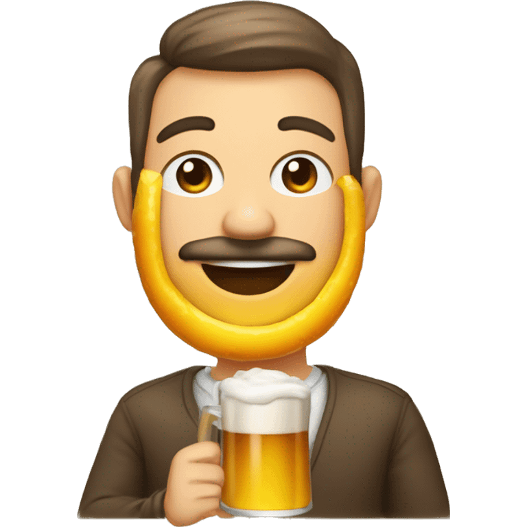 Homem simpatico com pinta de santinho com auréola na cabeça bebendo cerveja  emoji