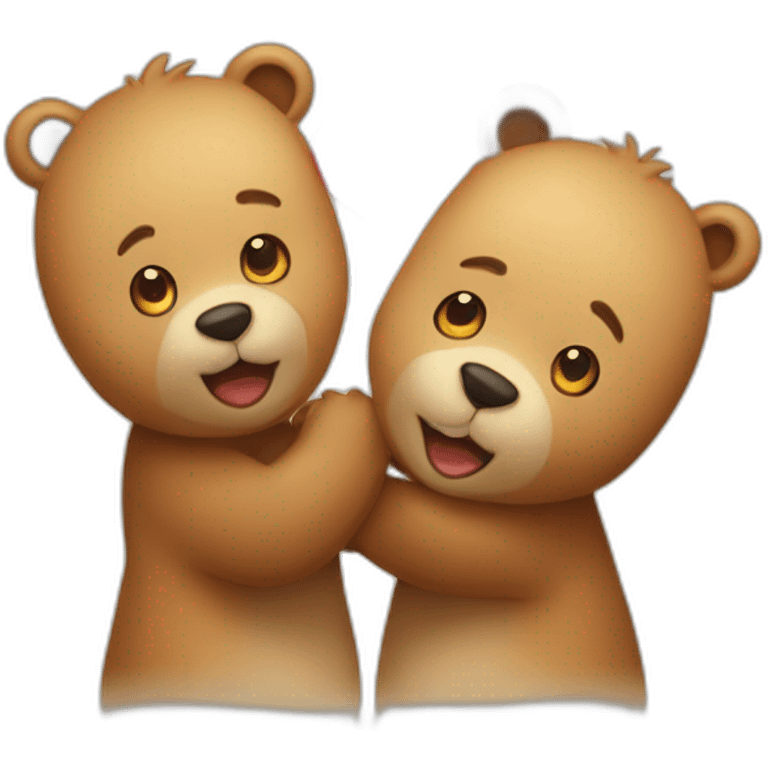 Female bear and male bear kissing, face only, with hearts above them emoji