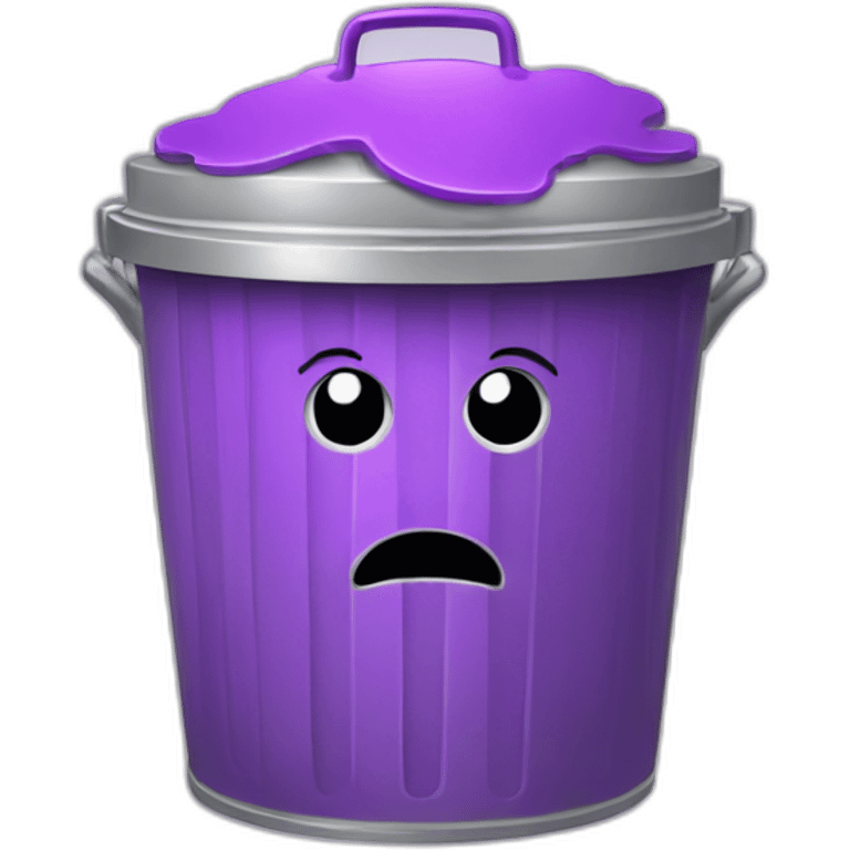 a silver trash bin with a smiley face with purple brain lid emoji