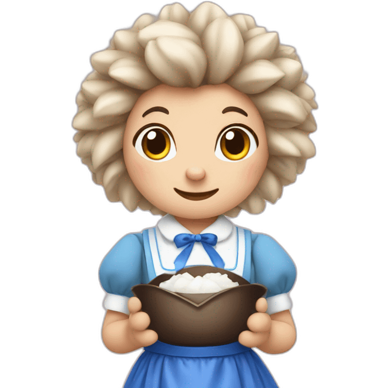 Hedgehog wearing a blue maid dress with a black bow and apron emoji