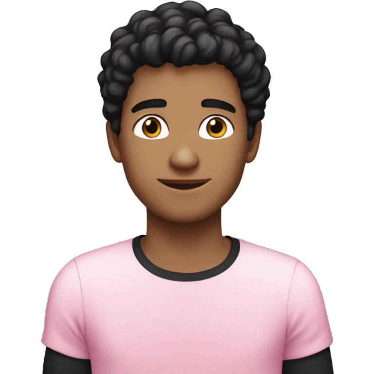 23 year old man white skin,  black hair long, pink t-shirt emoji