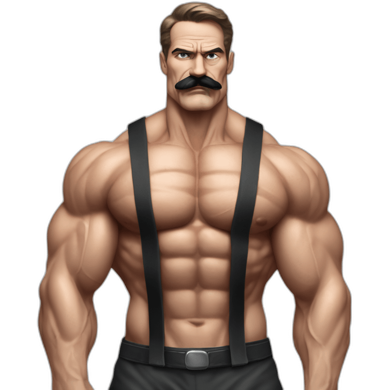 ultra muscular pro bodybuilder vascular ヒトラー national socialist leader 2nd world war face facial expression narrow black moustache emoji