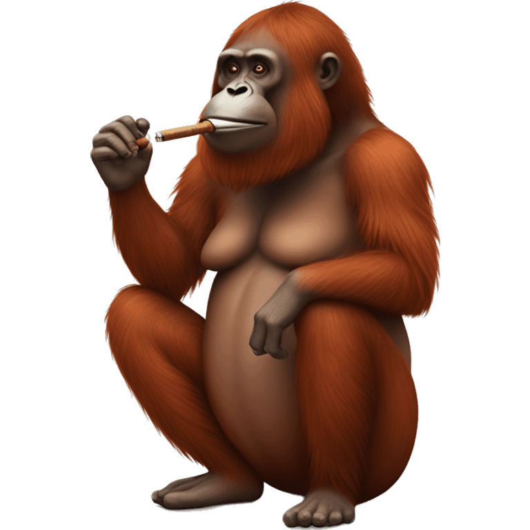 Full body Orangutan smoking tobacco pipe emoji