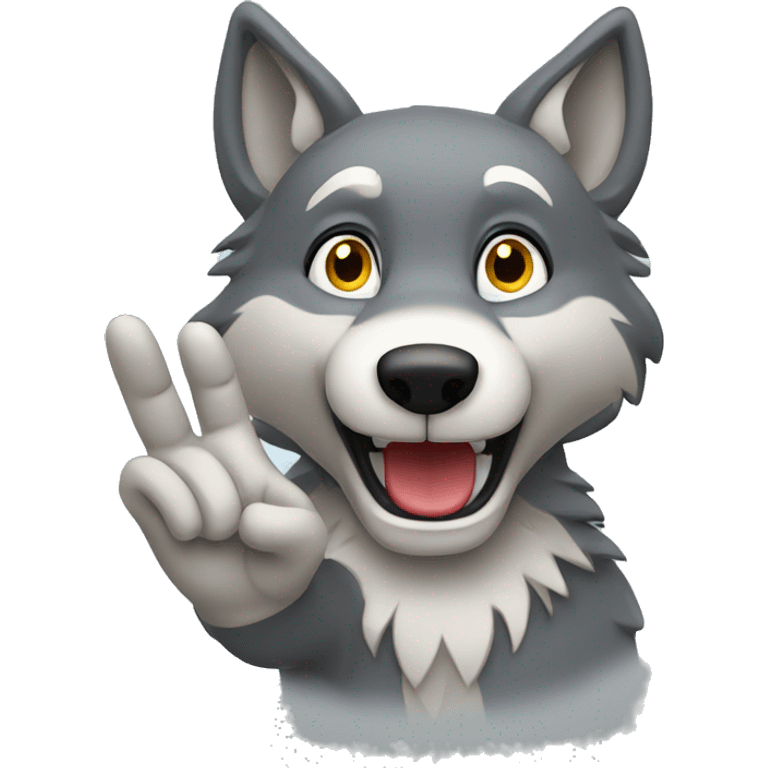 Grey wolf waving hand emoji