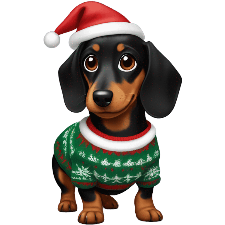 Black and Tan miniature dachshund in Christmas jumper emoji