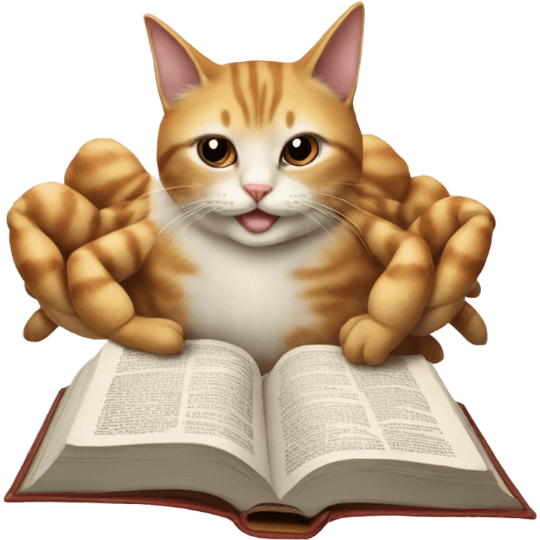 Cat reading the bible while sitting on a crab emoji