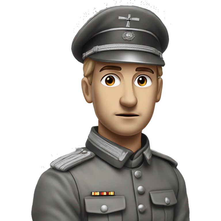 photorealistic 30 years old german soldier the middle of the XX century gray uniform detailed face with wrinkles, closed mouth, small eyes  emoji