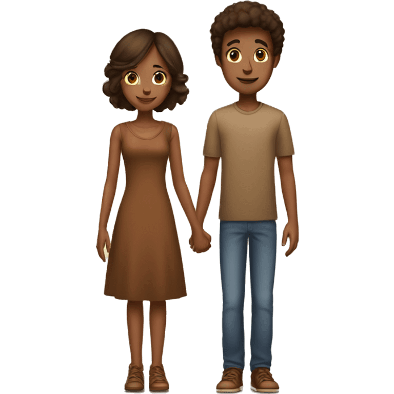 A tall 1m90 brown boy holding hands with a beautiful 1m57 brown girl.  emoji