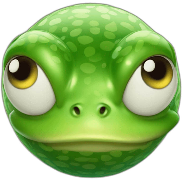 3d sphere with a cartoon frog skin texture with big courageous eyes emoji