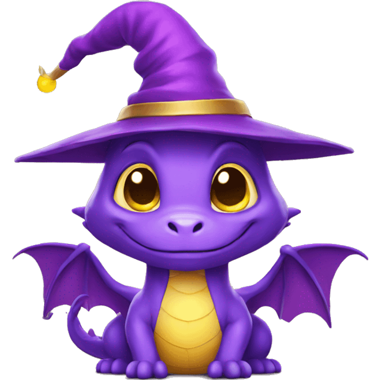 cute purple dragon with yellow eyes wearing wizard hat emoji