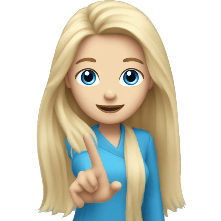 blonde long hair blue eyes girl waving hand emoji