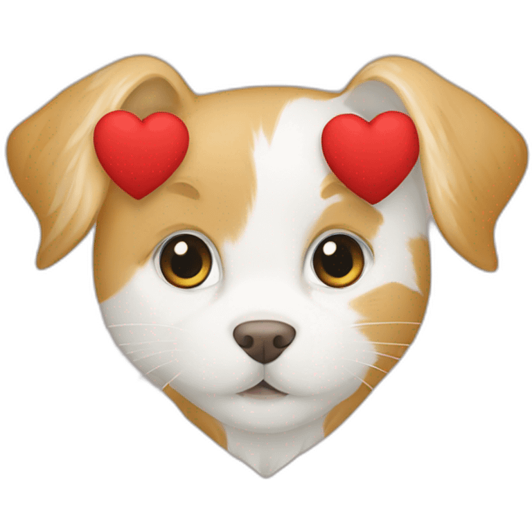 A Golden retriever, a white cat, and a dark gray cat in a red heart emoji