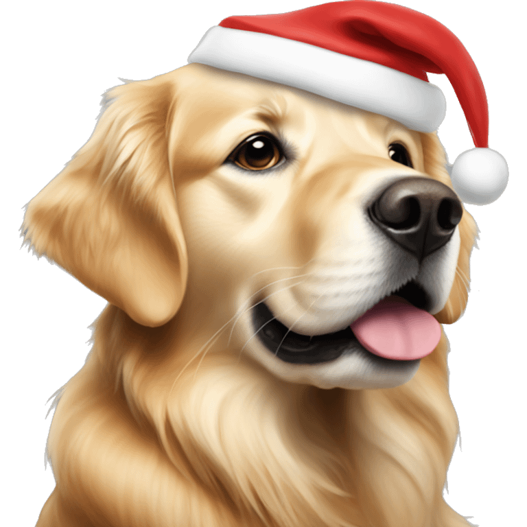 Golden retriever with Santa hat emoji