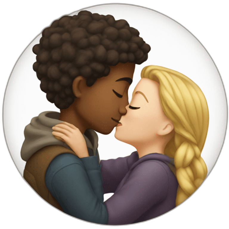 Brown boy kissing white girl emoji