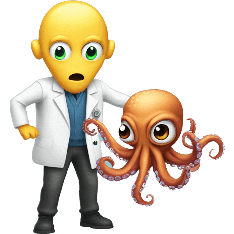 Alien Octopus with scared scientist  emoji