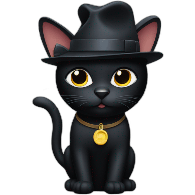 a black cat with a hat on a plane emoji