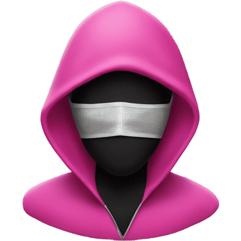 Pink hooded man with a black mesh mask that has an outline of a diamond in the colour white  emoji