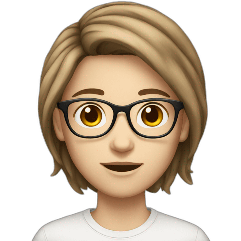 a white skinned teen with glasses and brown hair emoji