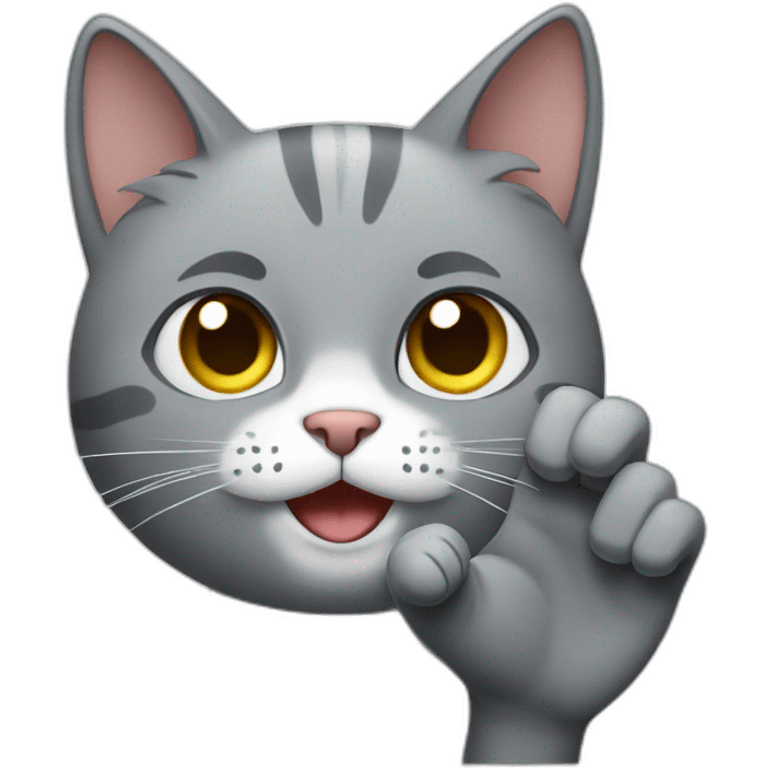 grey cat with hand is ok emoji