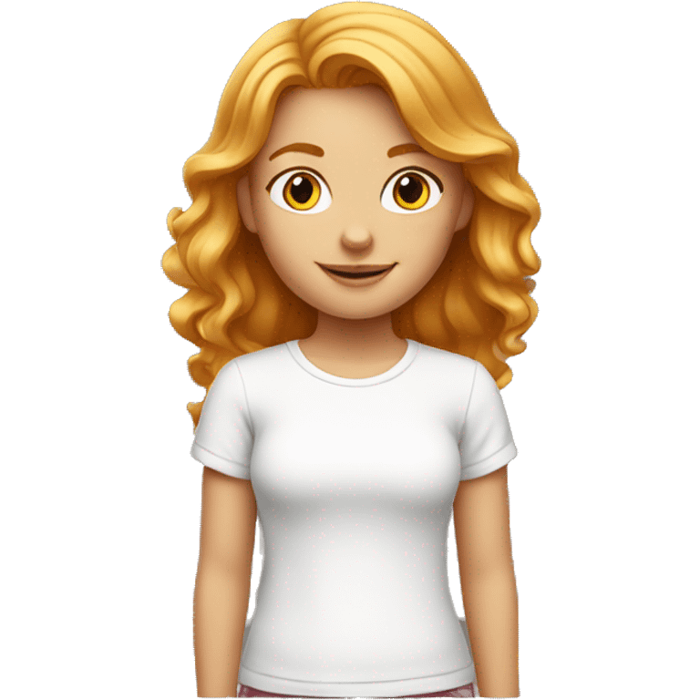 Strawberry blonde girl in white t shirt  emoji