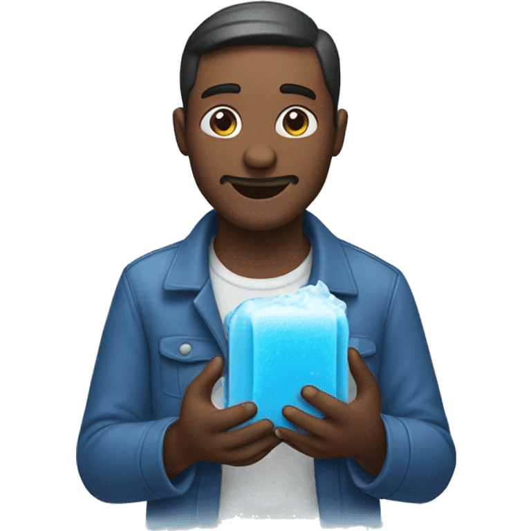 Man holding blue soap emoji