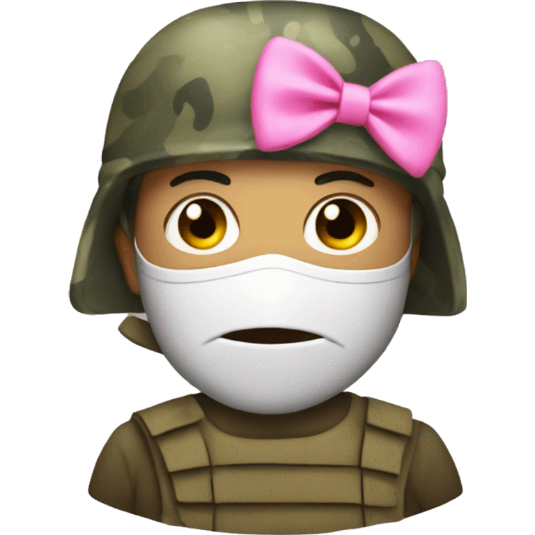 masked soldier in camouflage with pink bow on head emoji