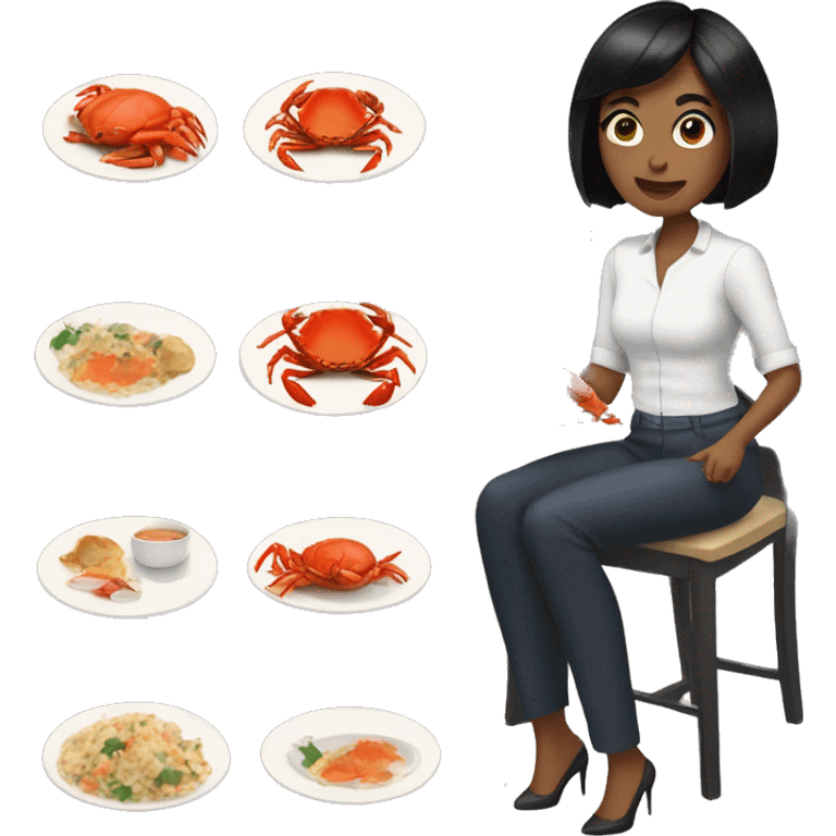 A woman with short black hair getting ready to eat a crab. emoji