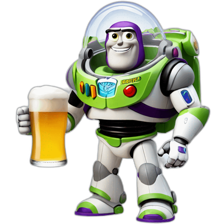 Buzzed lightyear holding a beer emoji