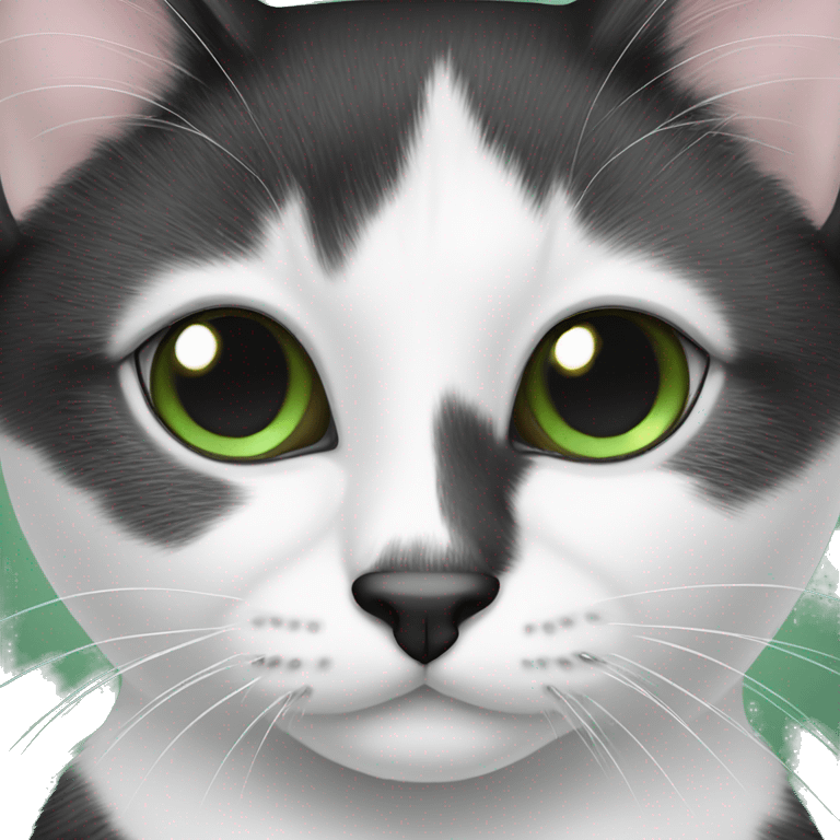 Black-and-White-cat-with-black-nose and green eyes  emoji