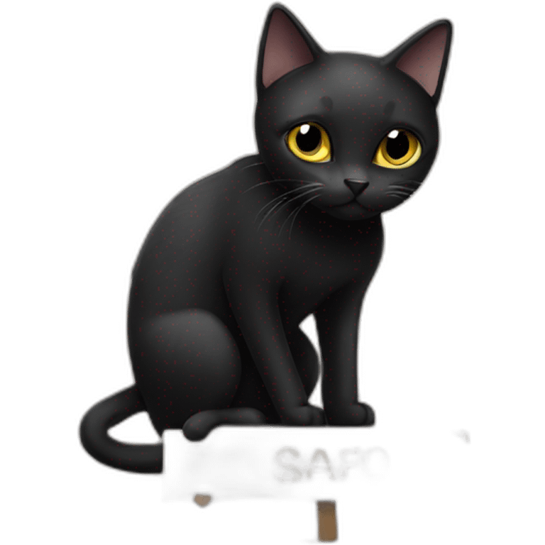 Black cat holding a sign with the inscription “Safina” emoji