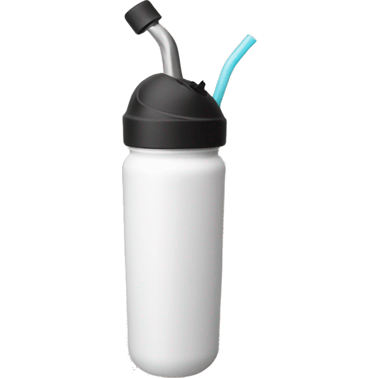 Black reusable metal water bottle with straw emoji