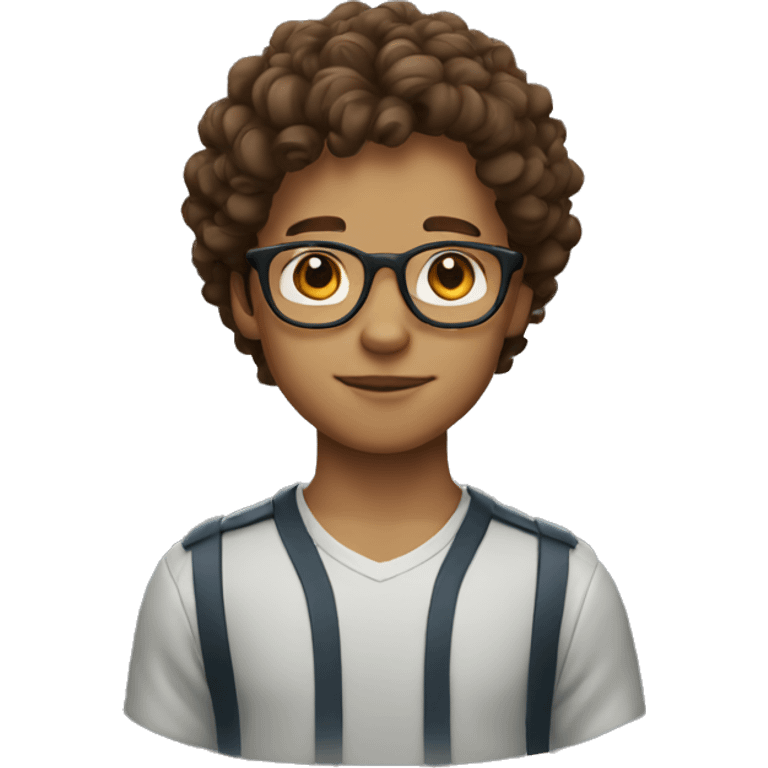 boy with brown curl hair and glasses emoji