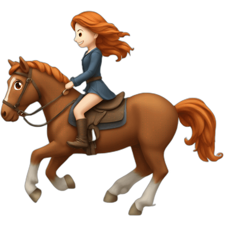 Fille rousse sur un cheval qui saute emoji