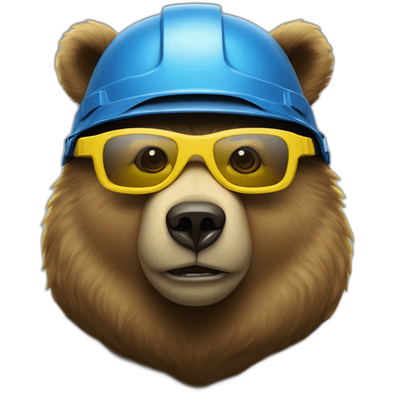 bear face in blue helmet and yellow glasses emoji