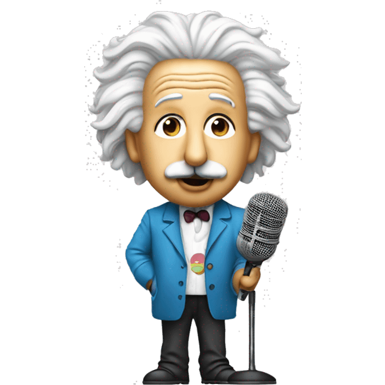 einstein in pop clother with mic emoji