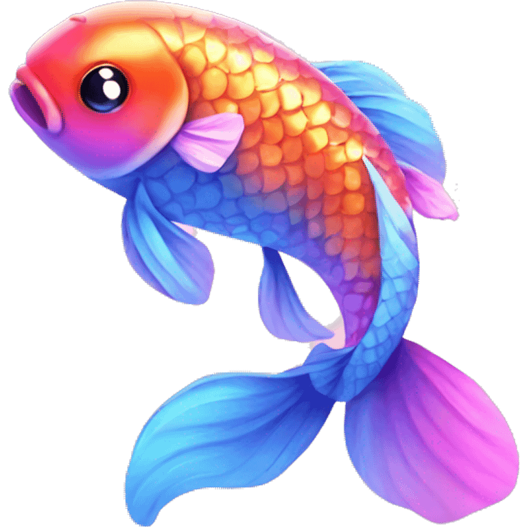 Kawaii neon glitter koi fish emoji    emoji