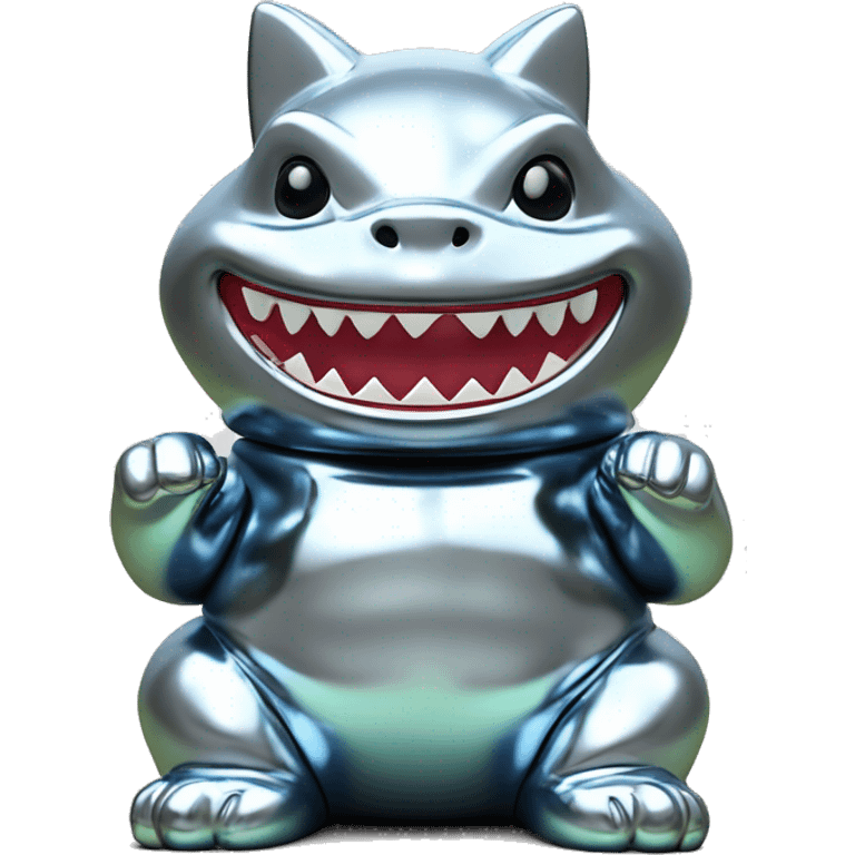 Full chrome plated solid color uncluttered maneki shark 3d emoji